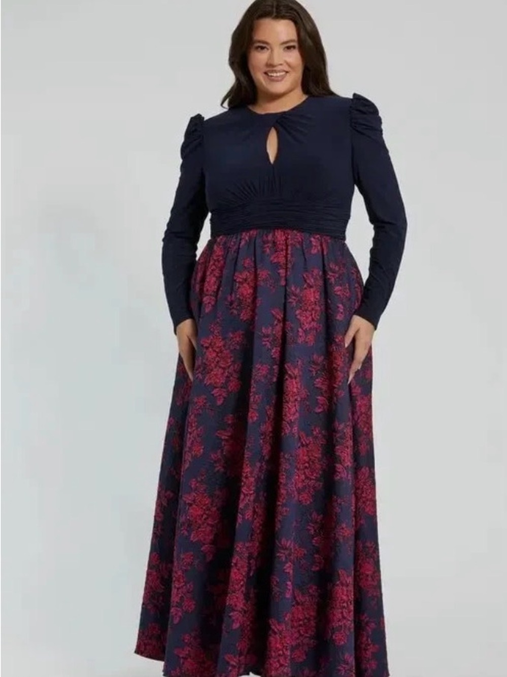 Mac Duggal Blue Keyhole Knot Dress with Brocade NWT